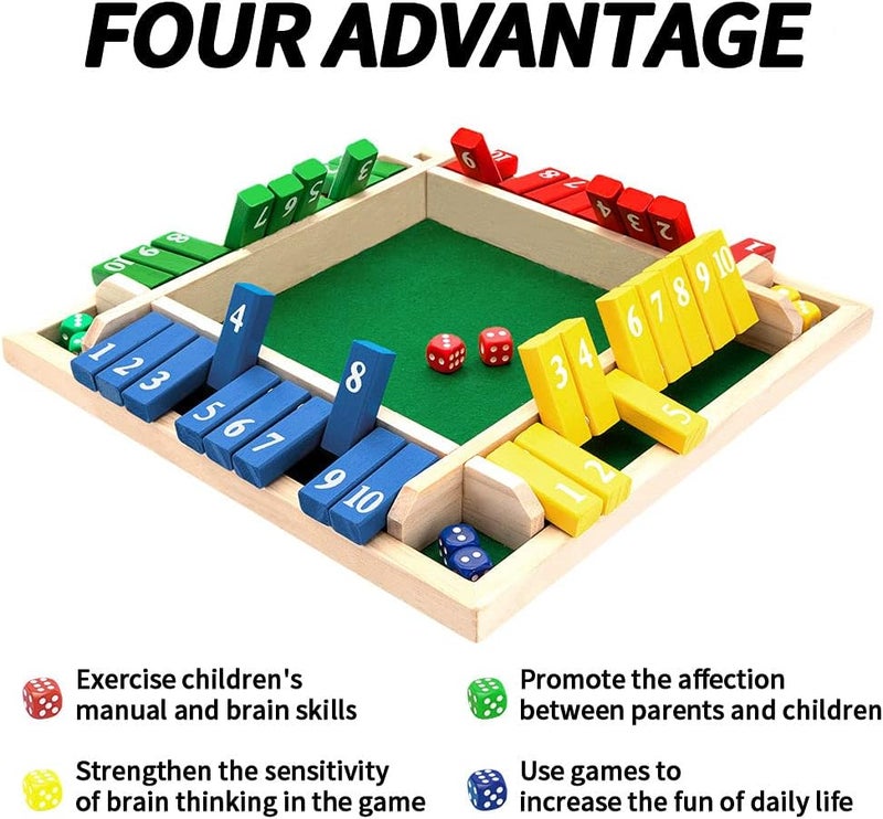 Nicecho Shut The Box Dice Game,2-4 Player Family Wooden Board Table Math Games for Adults and Kids, 8 Dices Classics Games for Classroom,Home,Party or Pub - Image 4